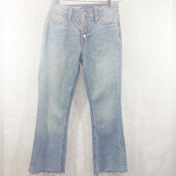 J. Crew Demi Boot Crop Pants Denim Light Blue Jeans Button Size 26 - Picture 3 of 9